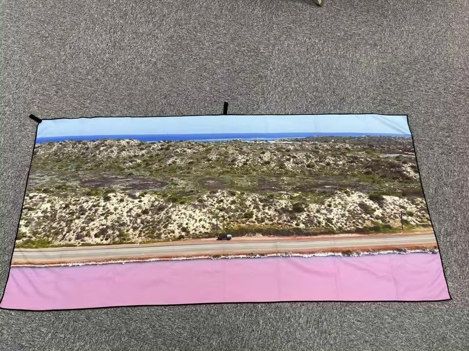 Waltzing Aus Microfibre Beach Towel – Steep Point / Stromatolites / Pink Lake / Kennedy Ranges